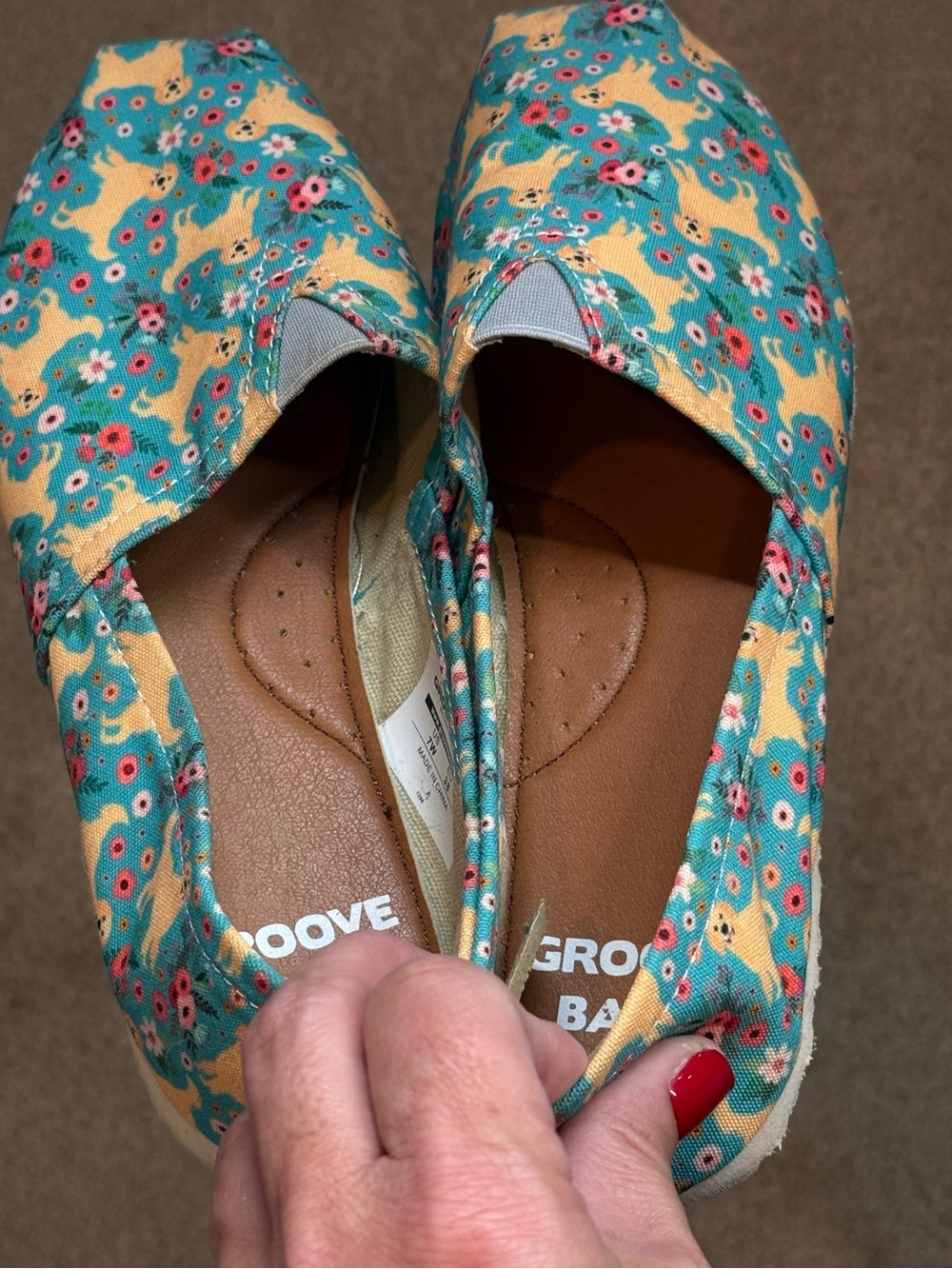 Groove Bags Custom Kicks Dog Floral Print Slip On Shoes 7